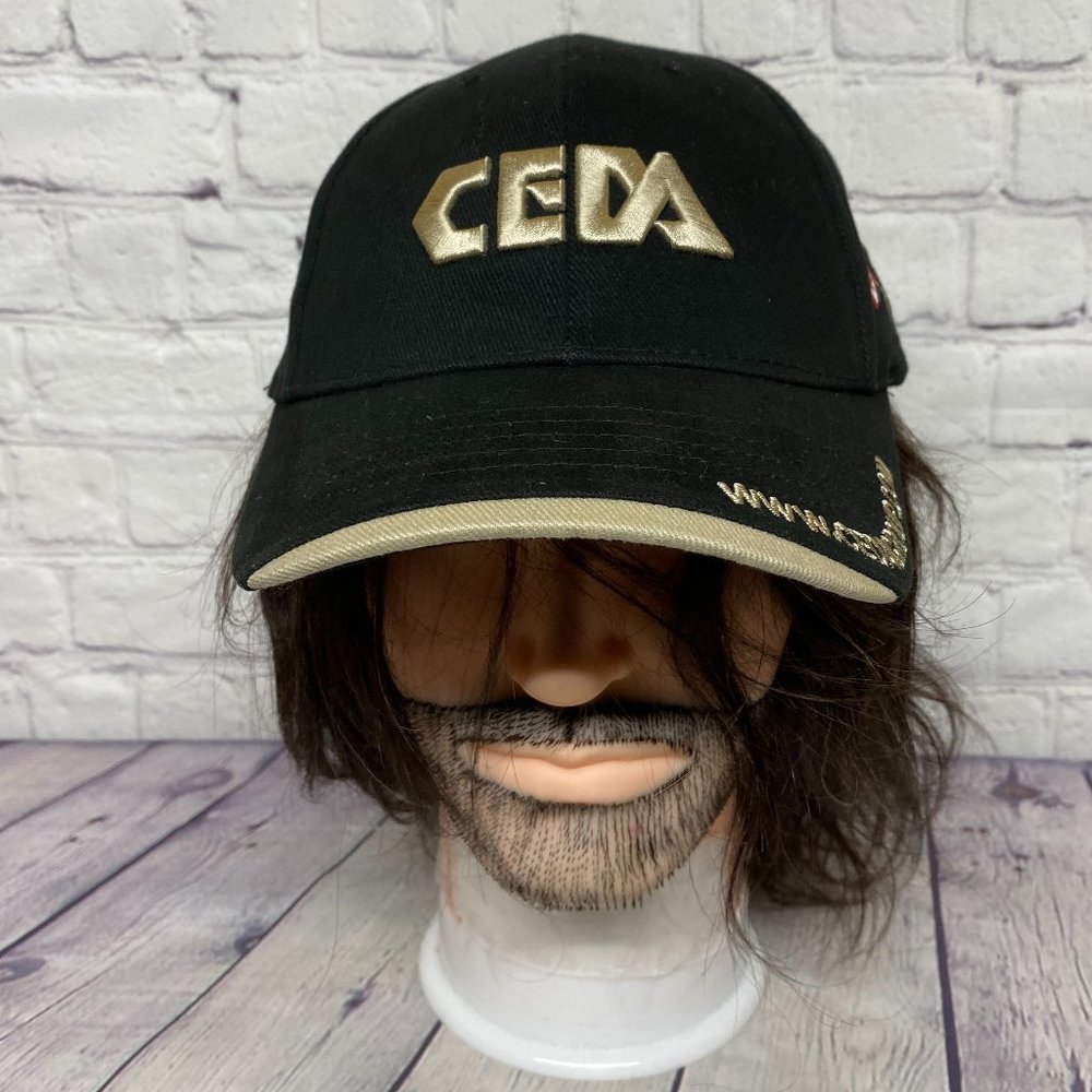 Baseball Hat Cap Strap Back Black Brown CEDA Puff Embroidered Canada USA Flag